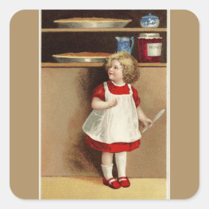 Vintage Girl in Red Dress and Paj Fyrkantigt Klistermärke