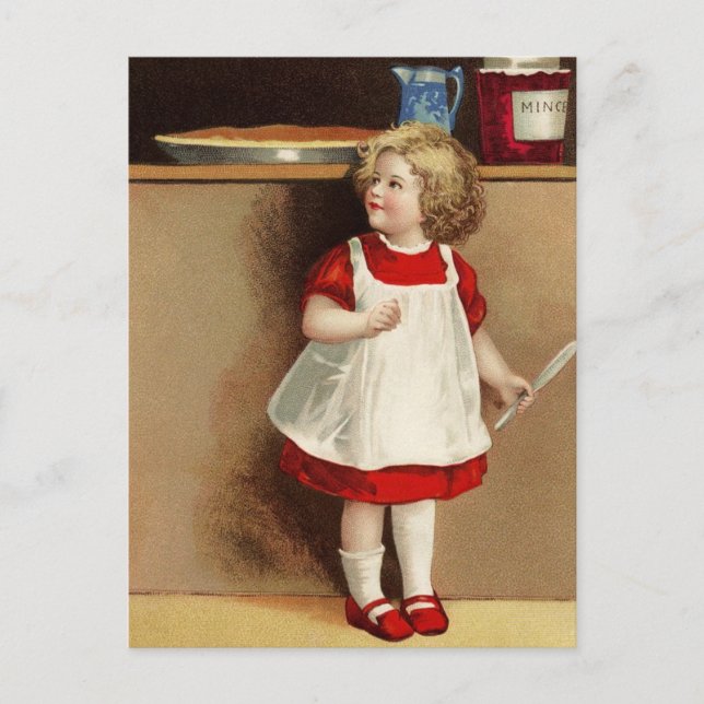 Vintage Girl in Red Dress Postcard Vykort (Framsida)