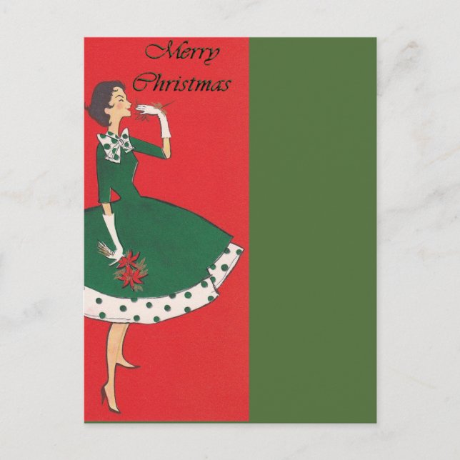 Vintage Girl-jul Helg Vykort (Framsida)