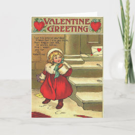 Vintage Girl Lämnar Valentine Card vid dörr Helgkort