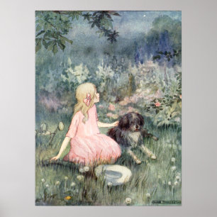 Vintage Girl med Hund av Anne Andersson Poster