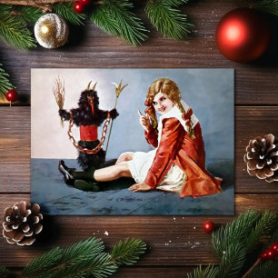 Vintage Girl med Krampus-julkort Helgkort