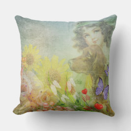 Vintage Girl och hennes Hund Decor Pillow Kudde