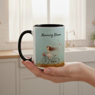 Vintage Girl on Bicycle Personalized Floral Två-Tonad Mugg