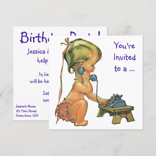 Vintage Girl på Mobil, Födelsedagsfest inbjudan