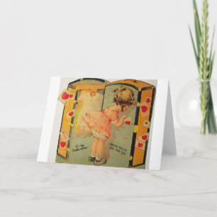 Vintage Girl Packing Valentine Day Card Helgkort