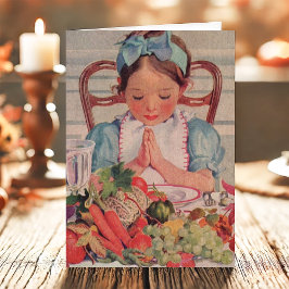 Vintage Girl Praying Religiösa Thanksgiving Helgkort