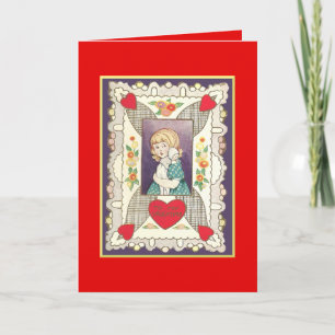 Vintage Girl Pretty Valentine's Day Helgkort