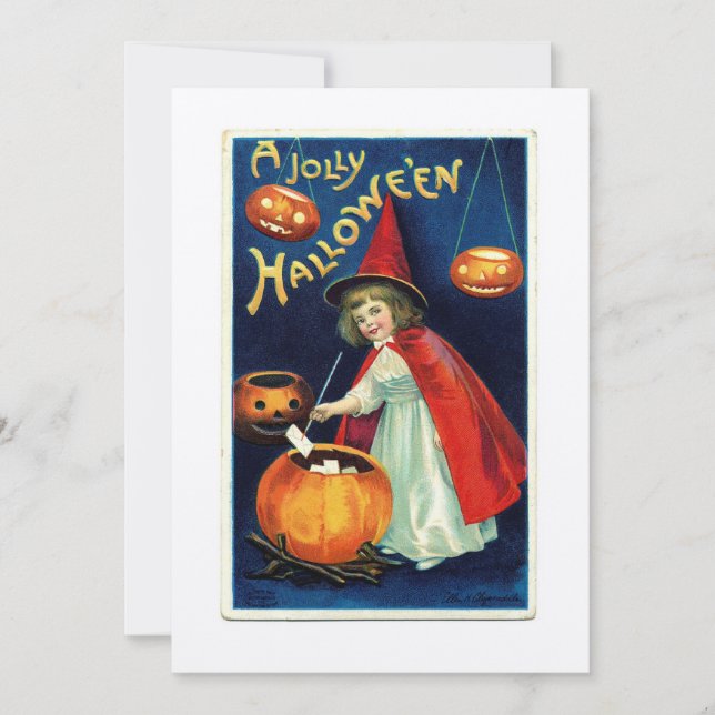 Vintage Girl & Pumpkin Hallowe'en bjudning Inbjudningar (Framsida)