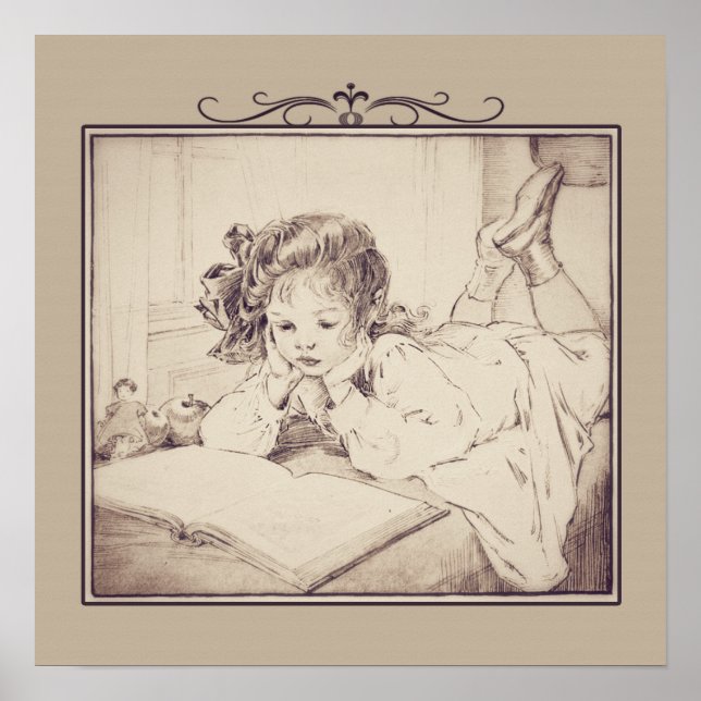 Vintage Girl Reading Poster (Framsidan)