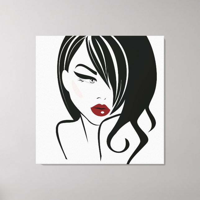 Vintage Girl Red läppar Canvastryck (Framsida)