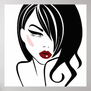 Vintage Girl Red läppar Poster
