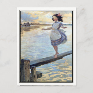 Vintage Girl vid Beach av Jessie Willcox Smith Vykort