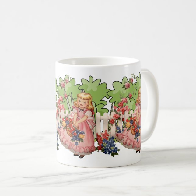 Vintage Girl with Blommigt Garden Charm Kaffemugg (Framsida höger)