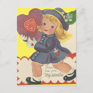 Vintage Girl with Candy Valentine Helg Vykort