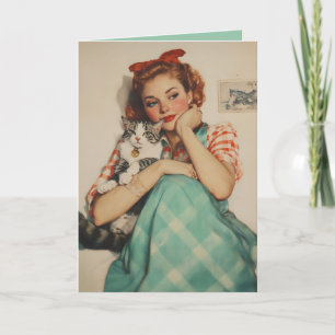 Vintage Girl with Cat Inbjudan