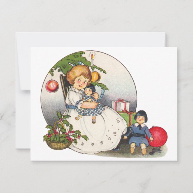 Vintage Girl with Doll-julfest-inbjudan Inbjudningar (Framsida)
