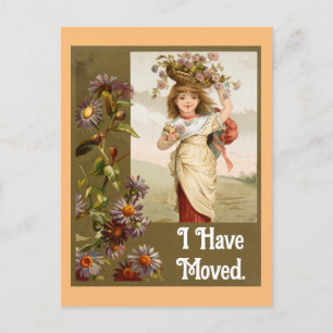 Vintage Girl with Flowers vycard Vykort