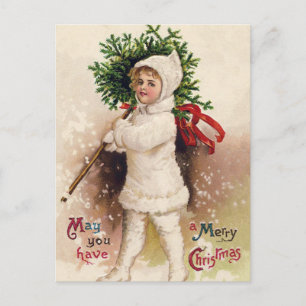 Vintage Girl with Julgran, Ellen Clapsaddle Helg Vykort