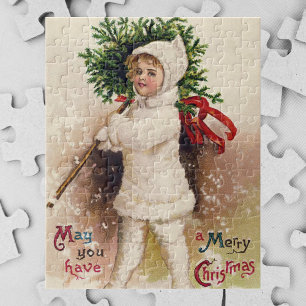 Vintage Girl with Julgran, Ellen Clapsaddle Pussel