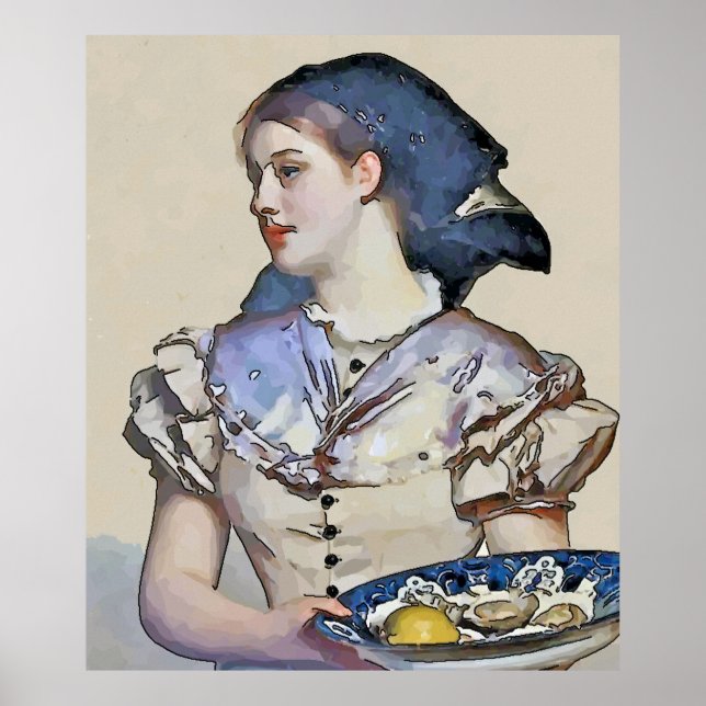Vintage Girl with Oysters Poster (Framsidan)