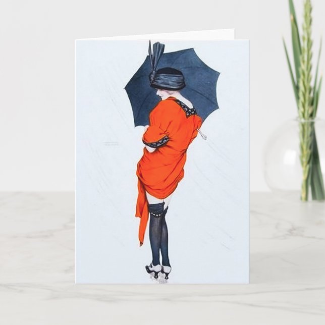 Vintage Girl with Parbrella Greeting Card Kort (Framsida)