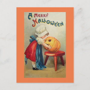 Vintage Girl with Pumpkin Vykort