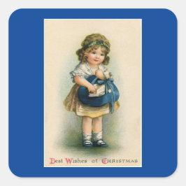 Vintage Girl with Sack Sticker Fyrkantigt Klistermärke