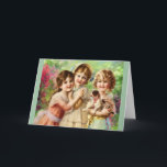 Vintage Girls Best Friends Birthday Kort<br><div class="desc">En söt och charmerande vintage porträtt Victorian-eran målning av tre bästa vänner flickor och en valp,  av Emile Vernon,  c. 1900</div>