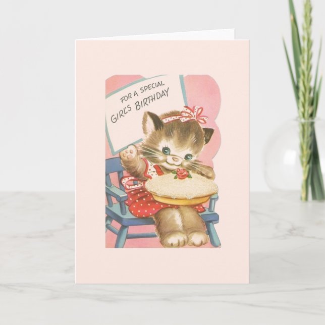 Vintage Girl's Birthday Card Kort (Framsida)
