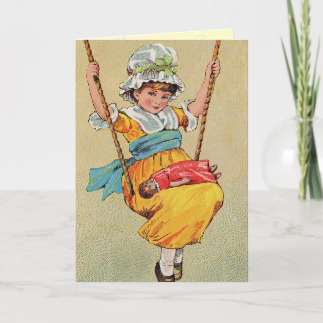 Vintage Girl's Birthday Card Kort (Framsida)