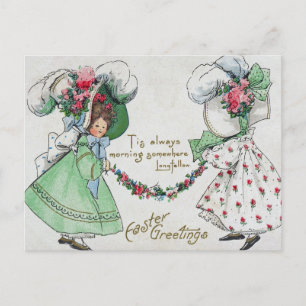 Vintage Girls Dress Hats Antique Påsk Helg Vykort