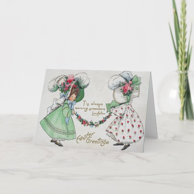 Vintage Girls Dress Hats Antique Påsk Helgkort (Framsida)