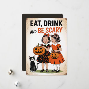 vintage Girls Halloween Julkort