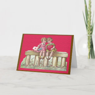 Vintage Girls Heart Brev Valentindagen Helgkort