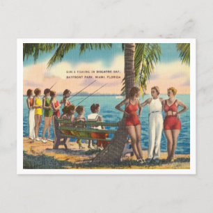 Vintage Girls i SwimKoths Fishing Miami Florida Vykort