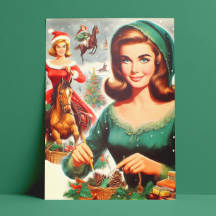 Vintage Girls Jul Vykort
