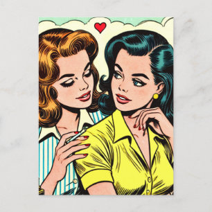Vintage Girls Romantik Tecknader Vykort
