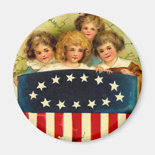 Vintage Girls Round Magnet (Framsidan)