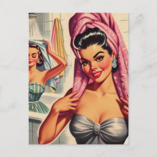 Vintage Girls Shower Illustration Vykort