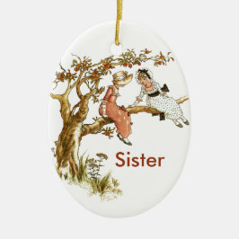 Vintage Girls Sisters Julgransprydnad Keramik
