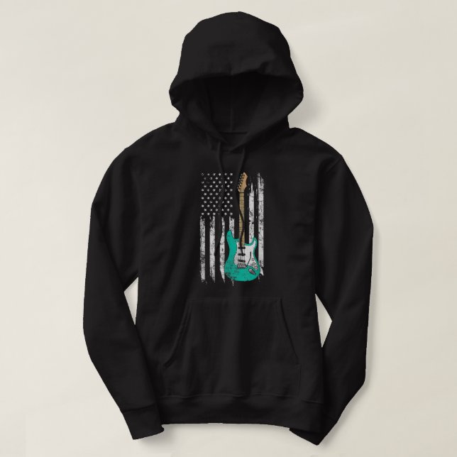 Vintage Gitarr, Amerikansk USA Flagga Hoodie (Design framsida)