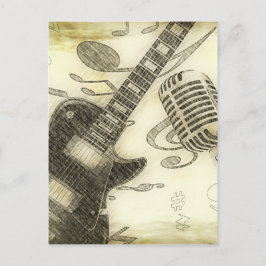 Vintage gitarr och mikrofon vykort