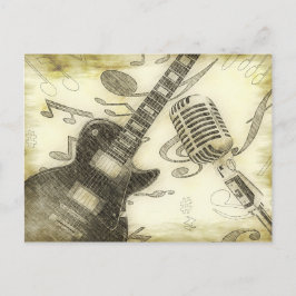 Vintage gitarr och mikrofon vykort