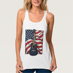 Vintage Gitarr Patriotisk Flagga Vektor T-Shirt De Linne Med Racerback
