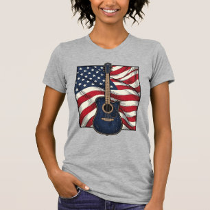 Vintage Gitarr Patriotisk Flagga Vektor Tröja Desi