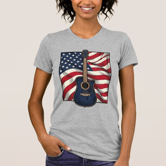 Vintage Gitarr Patriotisk Flagga Vektor Tröja Desi (Framsida)
