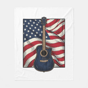 Vintage Gitarr Patriotisk Flagga Vektor Tröja Desi Fleecefilt