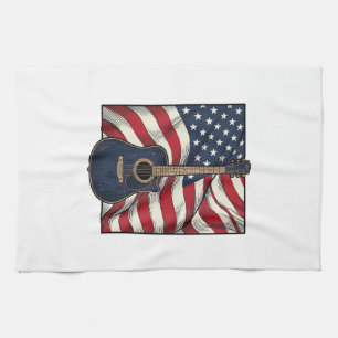 Vintage Gitarr Patriotisk Flagga Vektor Tröja Desi Kökshandduk