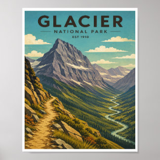 Vintage Glacier National Park Resa Poster